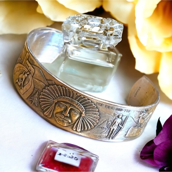 Vintage Copper silver Southwestern Navajo Etched Indian Mens Cuff bracelet - Picture 4 of 9